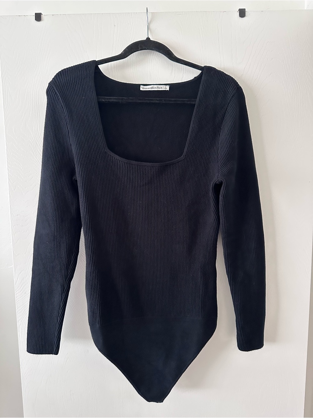 Abercrombie & Fitch Black Ribbed Square-Neck Long-Sleeve Bodysuit